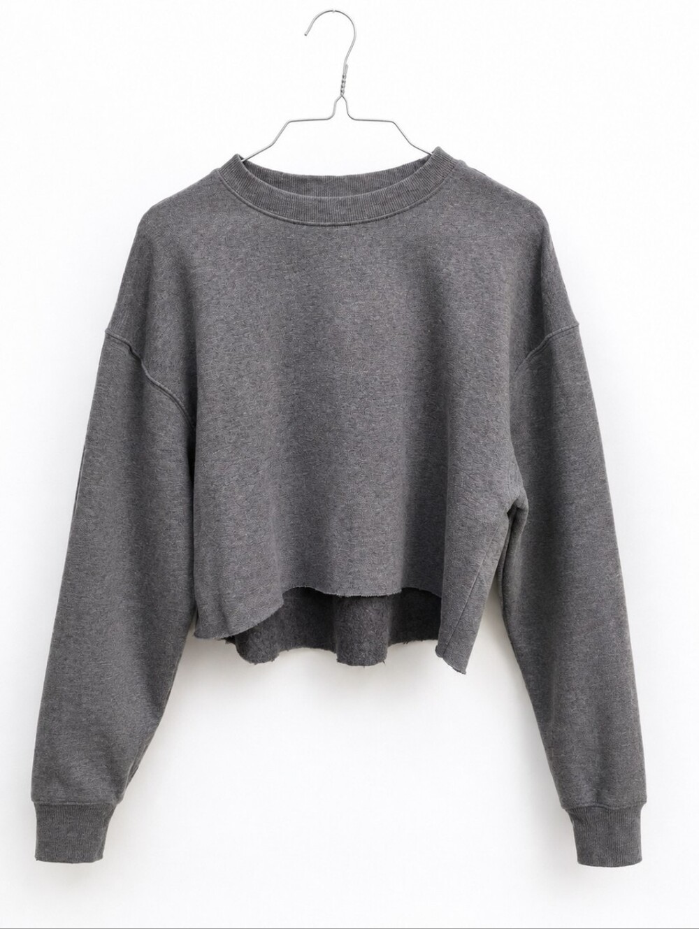 Wild Fable Gray Cropped Fleece Sweatshirt Women's Small Oversized Raw Hem - Picture 1 of 4